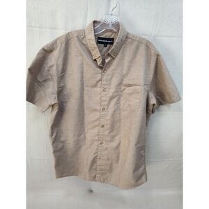 Molokai Surf Co Mens Large Short Sleeve Button Down Shirt Heather Tan Casual L